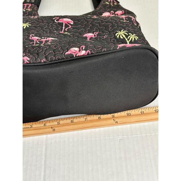 Donna Sharp Quilted Handbag Black Pink Flamingo All Over Print Tote Shoulder Bag - Picture 14 of 16